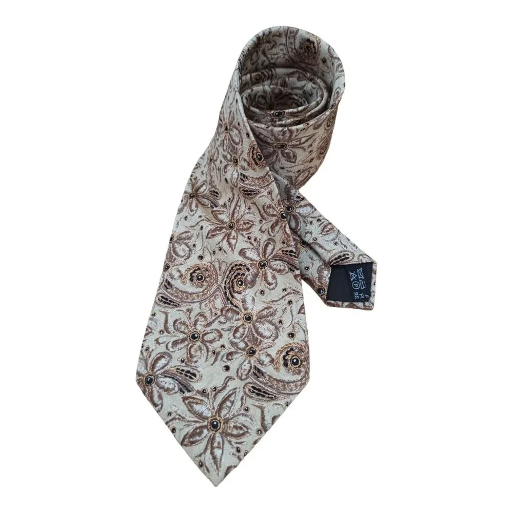 LANVIN Beige Floral Silk Tie FRANCE 58